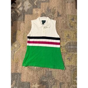 Ralph Lauren Sleeveless Polo‎ Shirt Top Green Pink White Navy Preppy